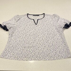 Allegra K White and Purple Patterned Blouse